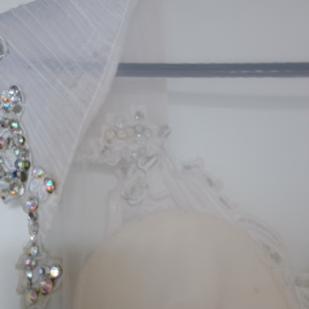 White Feathered International Ballroom Gown with Floaters - Picture 3 of 12